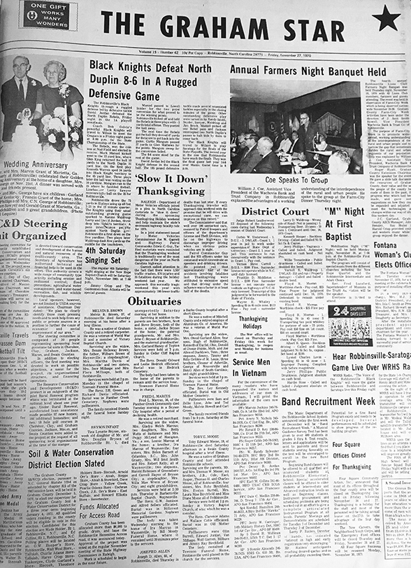 The Graham Star’s front page from 50 years ago (Nov. 18, 1970).