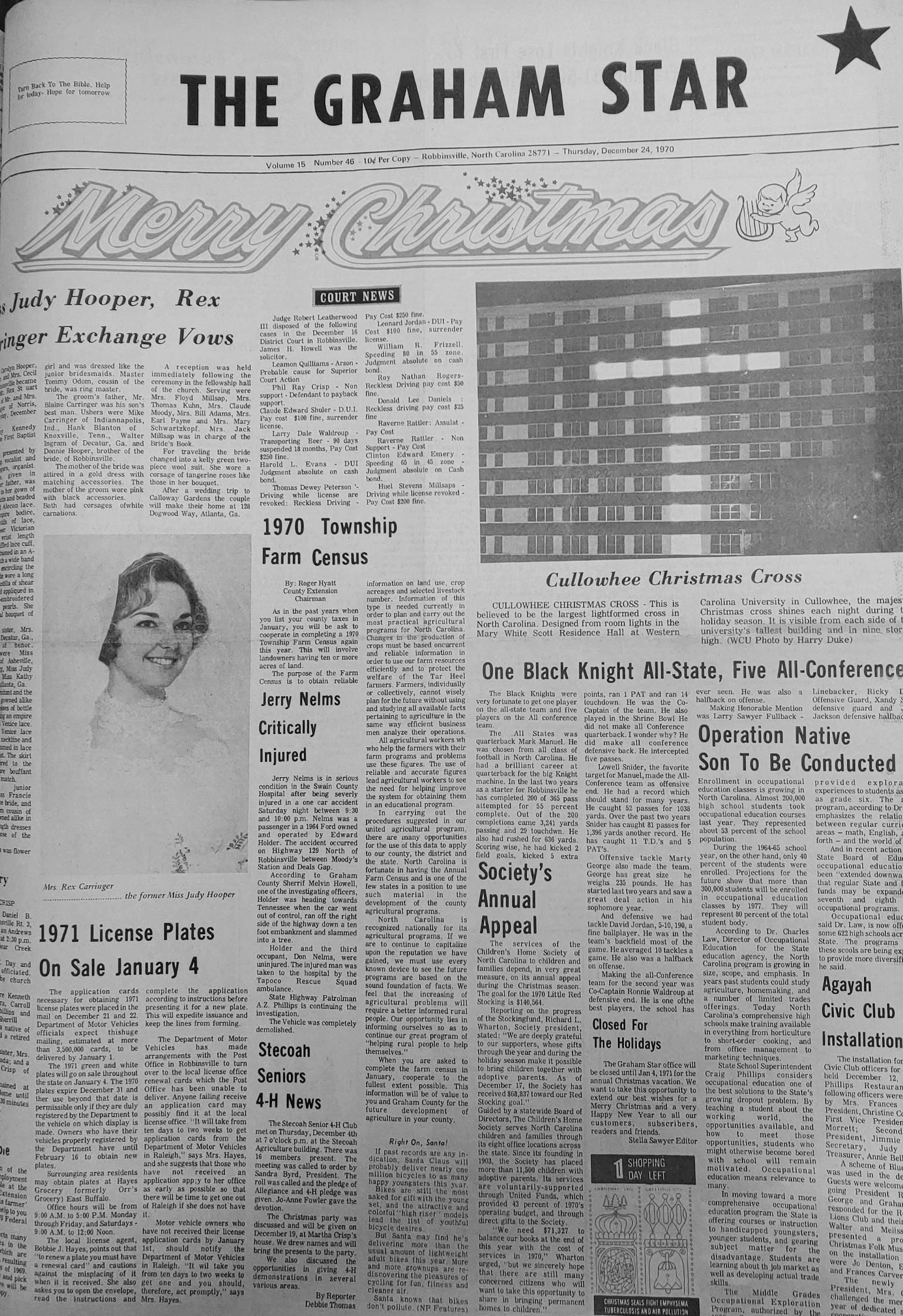 The Graham Star’s front page from 50 years ago (Dec. 24, 1970).