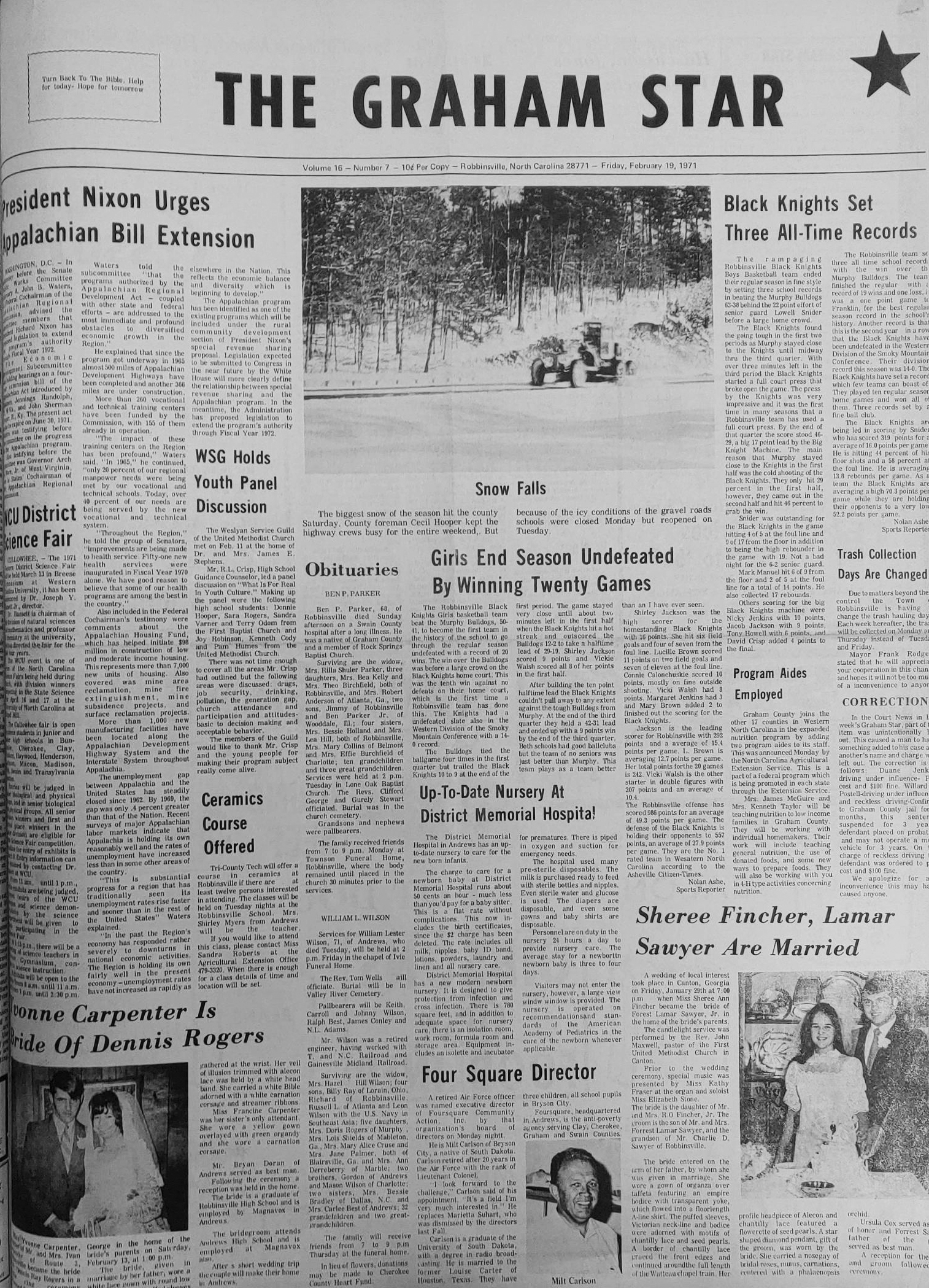 The Graham Star's front page from 50 years ago (Feb. 19, 1971).
