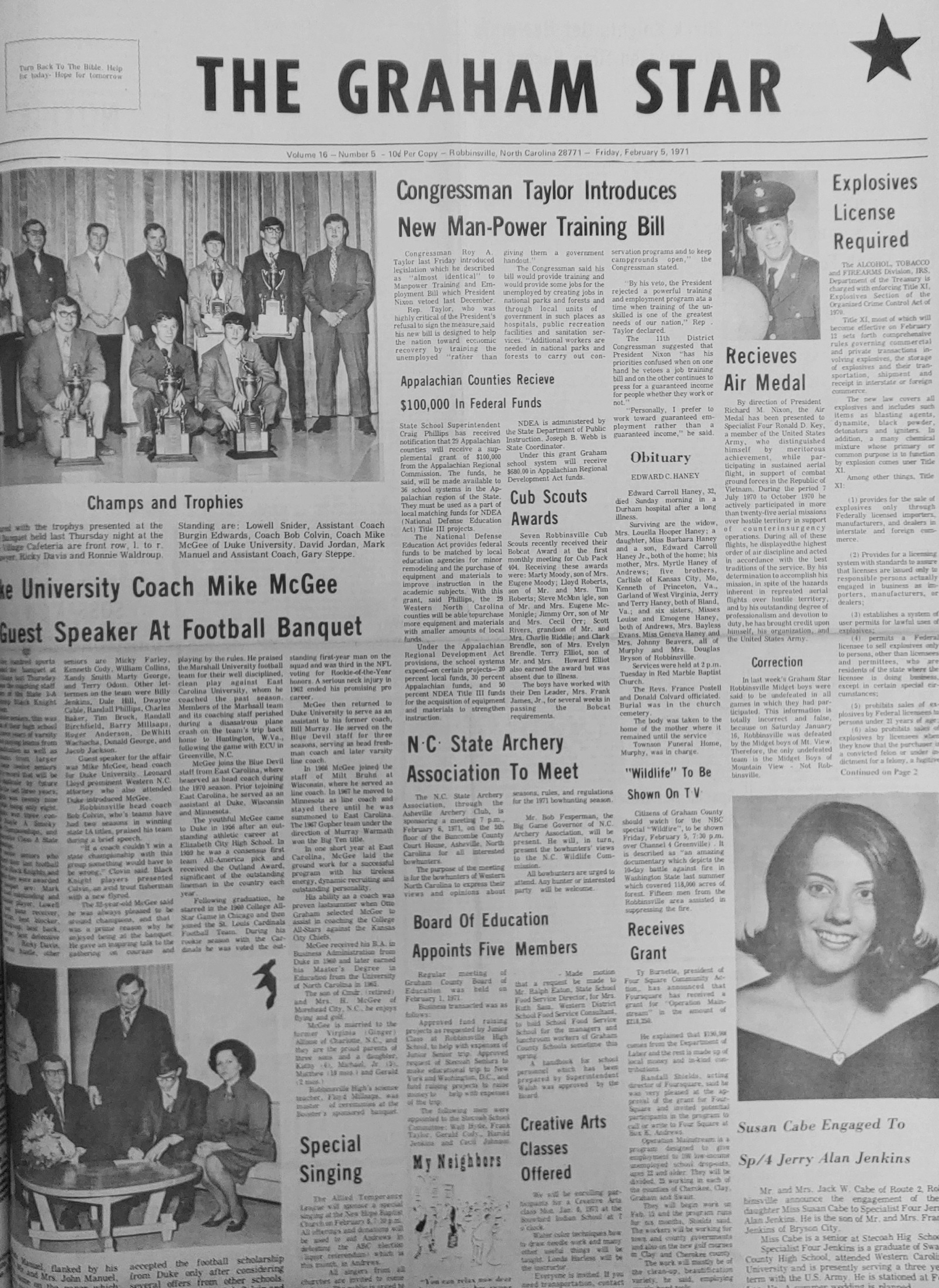 The Graham Star’s front page from 50 years ago (Feb. 5, 1971). 