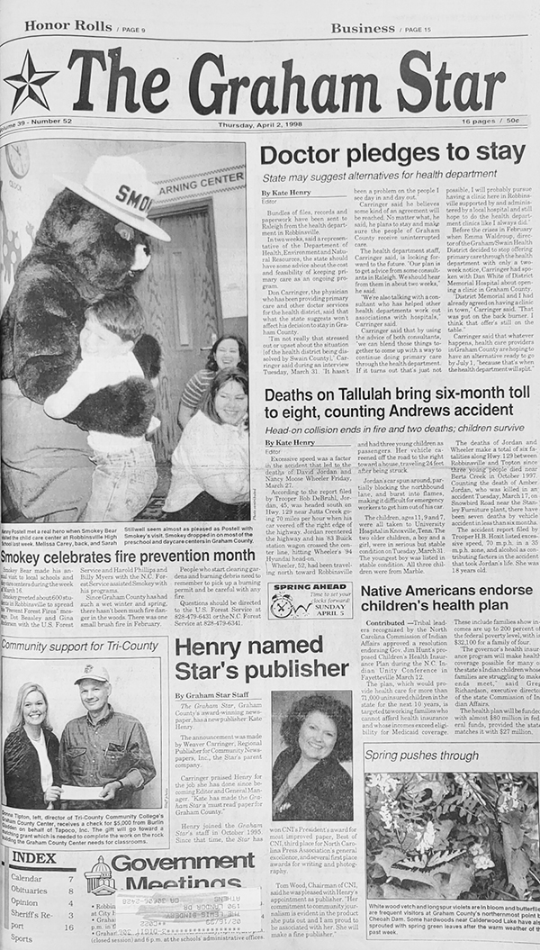 The Graham Star’s front page from 25 years ago (April 2, 1998).