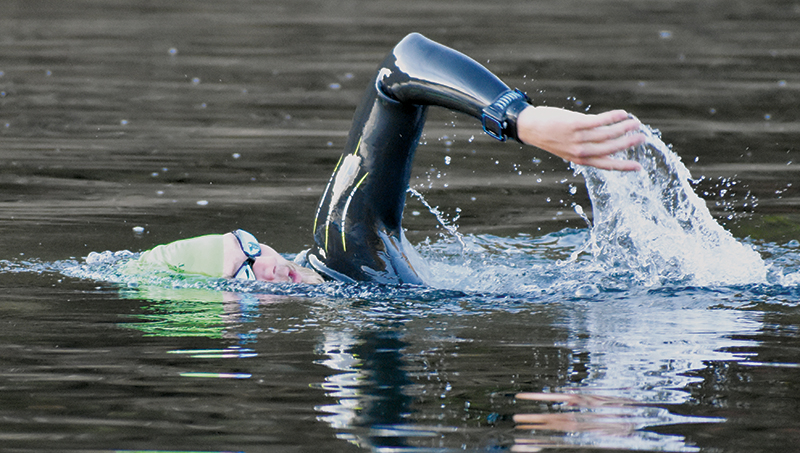 Hodgson began the grueling challenge with a 2.4-mile swim in Fontana Lake.
