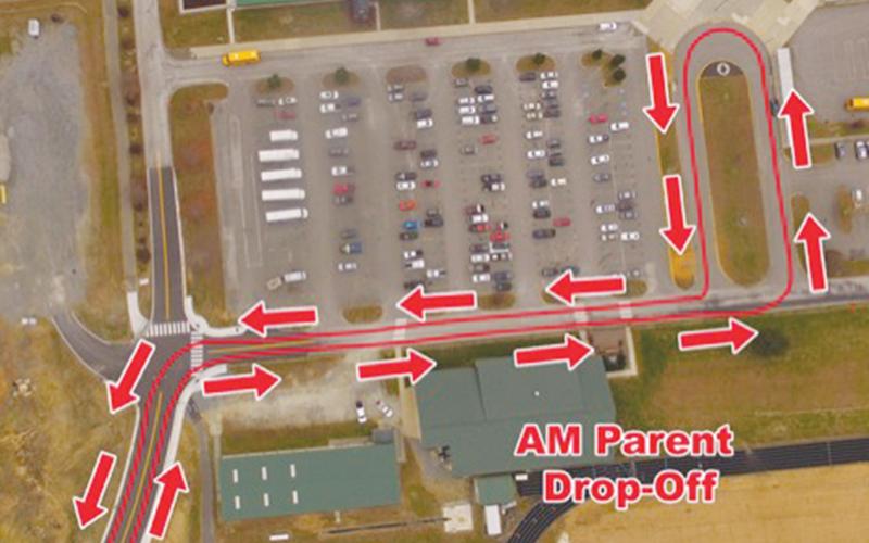 Overhead views of the new expected flow of traffic for morning drop-off and afternoon pick-up, when the new Robbinsville High School entrance opens Tuesday.