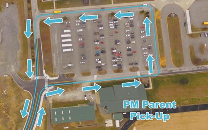 Overhead views of the new expected flow of traffic for morning drop-off and afternoon pick-up, when the new Robbinsville High School entrance opens Tuesday.