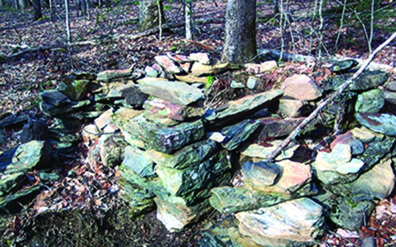 Part of the fireplace and chimney remain at the Whisenhunt homeplace on Frank’s Creek. Photo by Marshall McClung/The Graham Star