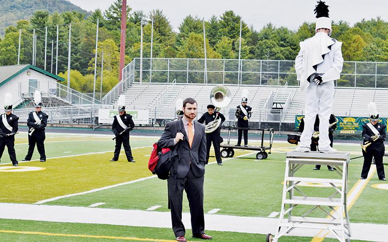Jameson Stout stands proudly on the field at A.C. Reynolds High School in Asheville, as the Robbinsville Marching Regiment prepared to perform during an Oct. 7, 2017 competition.