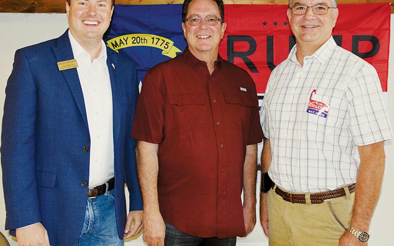 A trio of North Carolina Republican candidates – Kaleb Wingate, Kevin Corbin and Karl Gillespie (from left) – visited the county’s Republican headquarters Saturday. Photos by Art Miller/amiller@grahamstar.com