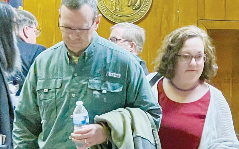 Joe (left) and Kim Shaffer leave the courtroom on Friday. Joe Shaffer had accused his neighbor, James Smith, of attempting to kill him with a shotgun in July 2016.