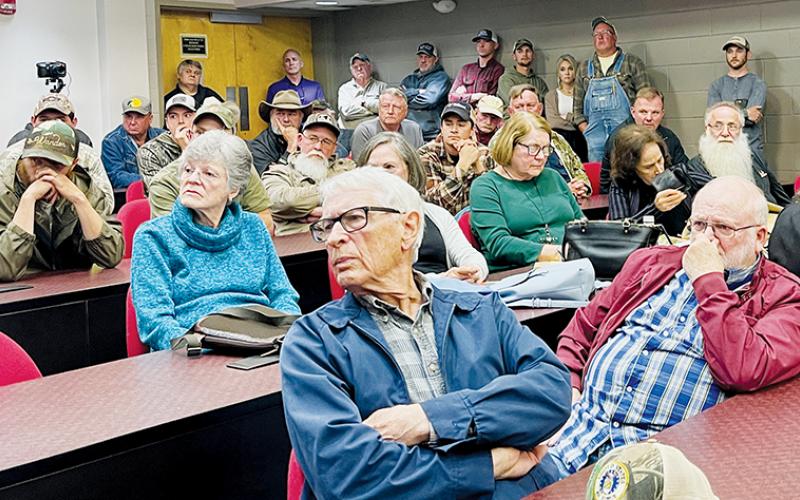Randy Foster/news@grahamstar.com A crowd of about 50 people attended a public meeting in Peachtree on April 5, to learn more about a proposal to allow permitted bear hunting in three western North Carolina bear sanctuaries. Photo by Randy Foster/news@grahamstar.com