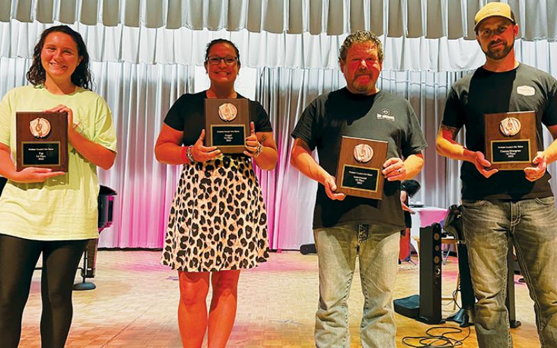 The winners for the inaugural “Graham County’s Got Talent” fundraisers were (from left): Helen Ward, pop; Megan Brooks, gospel; Tracy Kirkpatrick, instrumental; and Gage Hill, country/bluegrass. Not pictured is Ariana Roberts, dance. Photo by Randy Foster/news@grahamstar.com