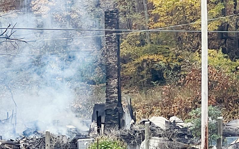 A residence off Beech Creek Road was completely destroyed by an Oct. 16 fire. One of the occupants passed away inside the home. Photo by Kevin Hensley/editor@grahamstar.com