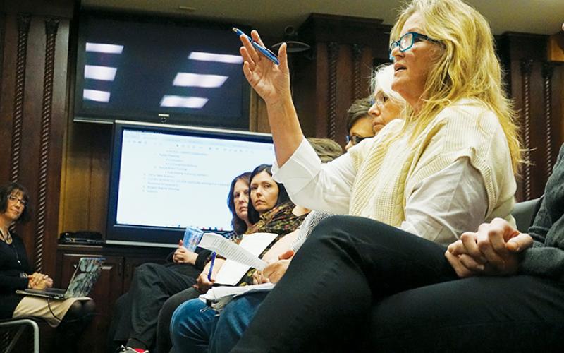 Claudine Gibson (center) argues against emergency contraception pills being provided by the Graham County Department of Public Health at Monday’s meeting. Photo by Randy Foster/news@grahamstar.com