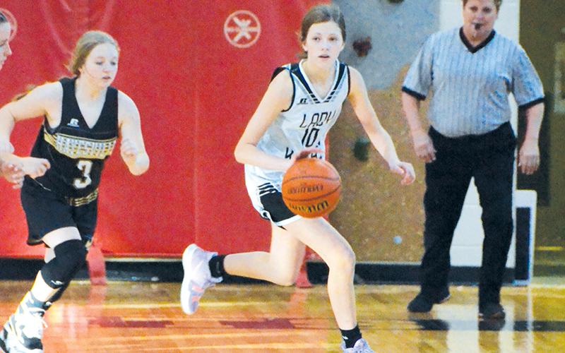 Zaelyn Phillips breaks away in transition during the Nov. 17 home game against Hayesville.