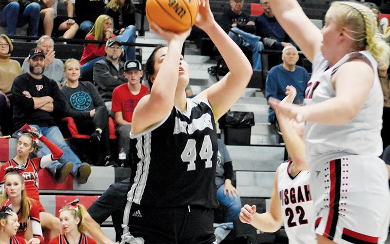 Junior Aubrie Wachacha eyes a second-quarter basket Monday at Pisgah. Robbinsville’s center had 13 points against Cocke County, Tenn., on Friday. Photos by Kevin Hensley/sports@grahamstar.com