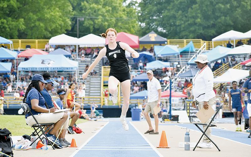 As a sophomore, Zoie Shuler won three 1A state  championships for Robbinsville: two in the long jump (divided evenly between indoor and outdoor track), as well as one in the triple jump. Photo by Kevin Hensley/sports@grahamstar.com