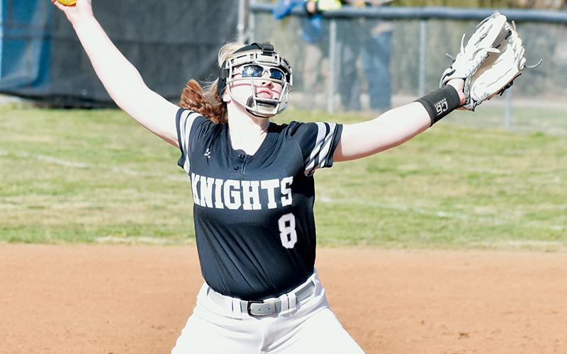 Though she did not get much of a chance to show off her arm, Robbinsville’s Presley Caylor struck out five of the eight batters she faced in the Lady Knights’ 16-0 win over Murphy on Tuesday. Photo by Kevin Hensley/sports@grahamstar.com