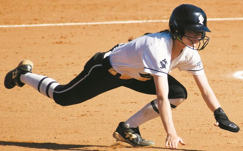 Junior Zoie Shuler enters a slide into second during the bottom of the first May 17. Shuler later scored Robbinsville's only run on a groundout in the loss to Union Academy.