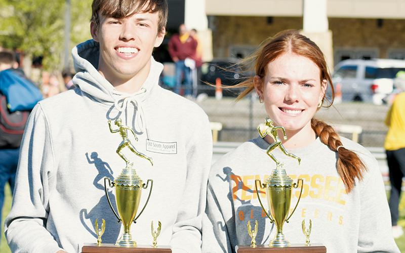Brock Adams and Zoie Shuler were named the respective Male and Female Most Outstanding athletes of the 2023 Smoky Mountain Conference championship meet, which was held May 3 at Cherokee. Photo by Kevin Hensley/sports@grahamstar.com