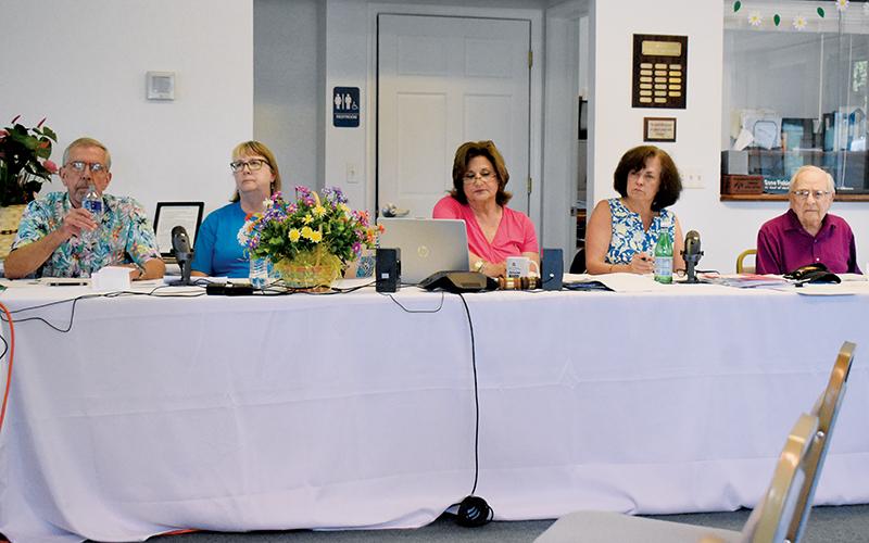 For the first time since October, the Town of Lake Santeetlah’s council was back at full attendance for the June 8 meeting. From left are council members Jim Hager and Diana Simon; Mayor Connie Gross; and council members Tina Emerson and Ralph Mitchell. Photo by Kevin Hensley/editor@grahamstar.com