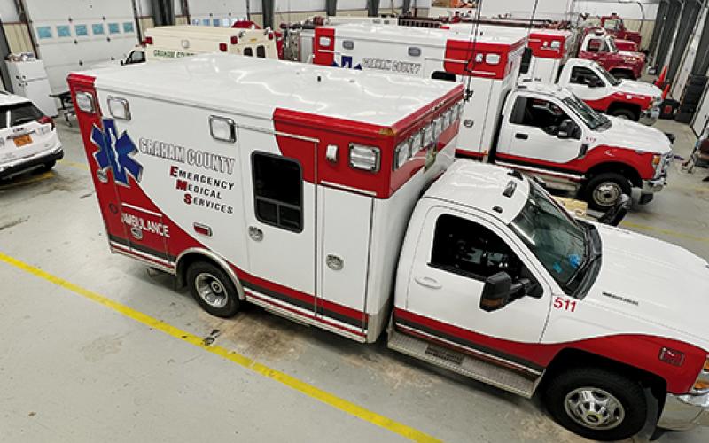 Some days it is a rare sight, others is it the norm: the Graham County EMS fleet remains plugged in and ready to be called into the line of duty at a moment’s notice.