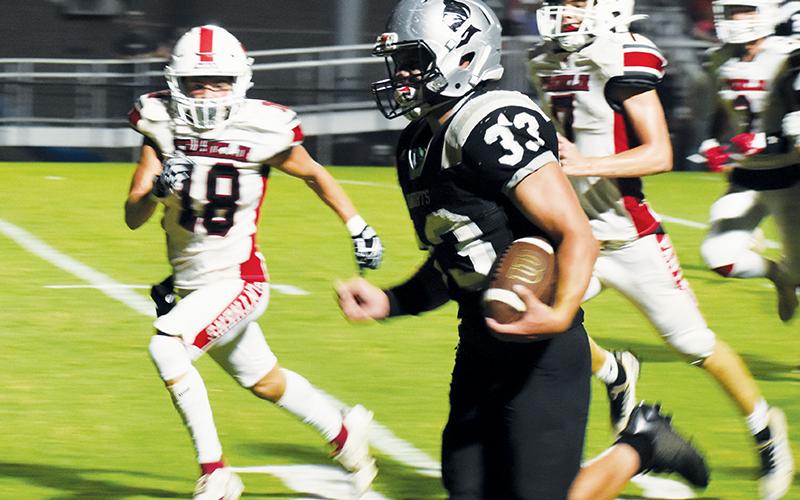 The anything-but-appetizing combination of “Biscuits and Gravy” – senior backs Cuttler Adams (4) and Kage Williams (33) – ran wild on the Franklin Panthers, combining for 27 carries, 150 of the Knights’ 200 rushing yards and all three of Robbinsville’s touchdowns on the ground in the 26-0 win.