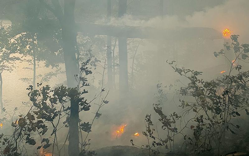 A smoky close-up of the Sept. 26 destruction on the Fontana Lake peninsula. Photo courtesy of Great Smoky Mountains National Park