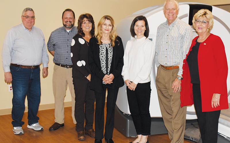 Dignitaries gather around the new CT scanner at Graham County Urgent Care, which was funded by the Golden Leaf Foundation. Photo by Ruby Annas/news@grahamstar.com