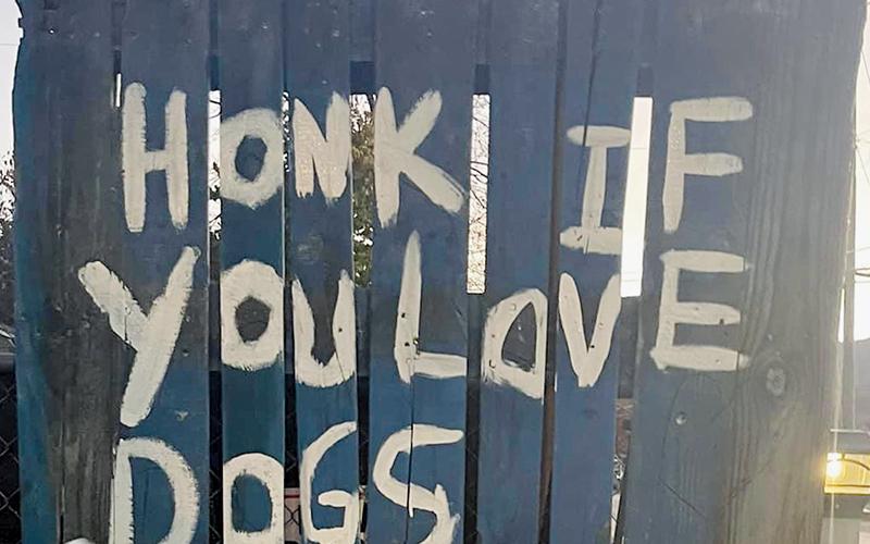 A sign outside a residence on Atoah Street has renewed interest in a dog-barking controversy between a pair of adjacent properties, which has spanned almost two years.