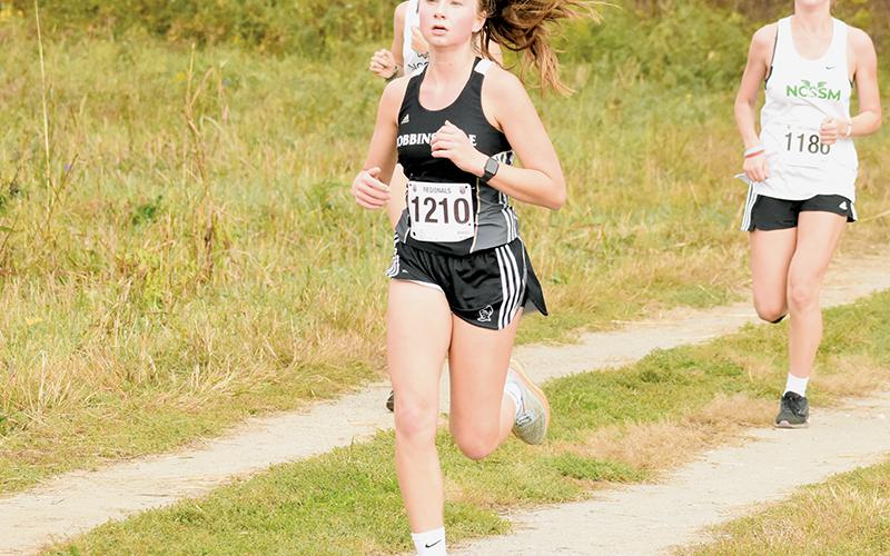 Sophomore Abby Wehr ultimately was Robbinsville’s top finisher at Saturday’s 1A Western Regional cross-country meet, placing 40th in the girls race. Photo by Kevin Hensley/sports@grahamstar.com