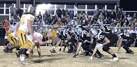 The Robbinsville Black Knights get set at the line of scrimmage during the second half of Friday's 24-13 third-round playoff win over Murphy. Photo by Kevin Hensley/editor@grahamstar.com