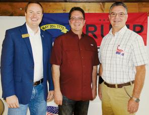 A trio of North Carolina Republican candidates – Kaleb Wingate, Kevin Corbin and Karl Gillespie (from left) – visited the county’s Republican headquarters Saturday. Photos by Art Miller/amiller@grahamstar.com