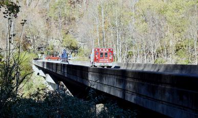A motorcyclist was flown out following a crash on Highway 129 near Tapoco Lodge on Friday. Photo by Charlie Benton/news@grahamstar.com