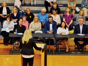 More than 120 citizens joined N.C. Senate Representative Kevin Corbin, District Attorney Ashley Welch and N.C. House Representative Karl Gillespie (seated, front) Friday, for a town hall concerning Graham County’s rampant drug issue. Photo by Art Miller/amiller@grahamstar.com