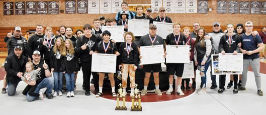 For the sixth year in a row, Robbinsville has conquered the Smoky Mountain Conference. The Knights gathered at center mat following the divisional tournament Saturday at Swain County, to relish in the accomplishments. Photos by Kevin Hensley/sports@grahamstar.com