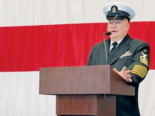 Navy Reserve Senior Chief Petty Officer Jerry Crisp delivers his retirement remarks at a ceremony in Knoxville, Tenn., on Sunday. Photos by Randy Foster/news@grahamstar.com