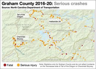 These maps illustrate recent data on fatal and serious-injury crashes in Graham County. Maps by Randy Foster/news@grahamstar.com