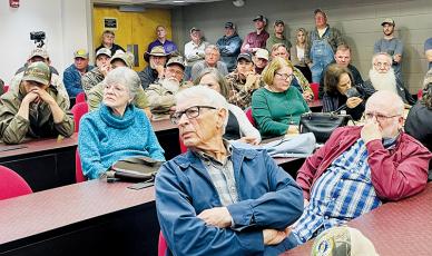 Randy Foster/news@grahamstar.com A crowd of about 50 people attended a public meeting in Peachtree on April 5, to learn more about a proposal to allow permitted bear hunting in three western North Carolina bear sanctuaries. Photo by Randy Foster/news@grahamstar.com