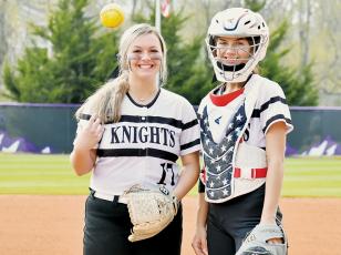 Patience (left) and Memory Frapp made up the Robbinsville battery April 13, in a 7-1 win over Copper Basin. The game was played at Young Harris College. Photo by Kevin Hensley/sports@grahamstar.com