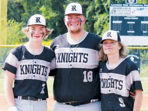 Prior to May 5’s season finale against Hiwassee Dam, the Robbinsville Black Knights recognized their three baseball seniors: Cole Patterson, Carson White and Kade Garrison (from left). Photo courtesy of Haylee Crisp/Robbinsville High School