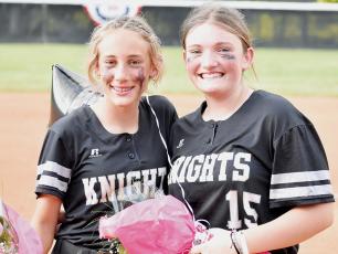 After Tuesday’s games against Hiwassee Dam/Ranger, Robbinsville Middle School recognized its eighth-grade baseball and softball athletes. For the Lady Knights: Anna Williams (left) and Ryn Hooper. Photos by Kevin Hensley/sports@grahamstar.com