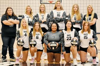The 2022 Robbinsville Lady Knights volleyball team. All names are listed from left. Front row: Kensley Phillips, Desta Trammell, Tai Owle, Fala Welch and Abbi Sawyer. Back row: manager Eden Orr, Delaney Brooms, Claire Barlow, Aubrie Wachacha, Liz Carpenter and head coach Kadey Phillips. Photo by Kevin Hensley/sports@grahamstar.com