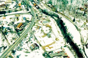 An aerial view of Robbinsville, after the now-infamous “Blizzard of ‘93” originally dumped well over three feet of snow in Graham County.