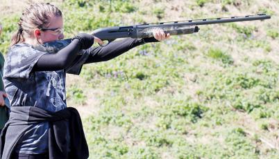 Myley Hyde takes aim during the shotgun competition at March 4’s Far West  Competition in Marble. Photo courtesy of Ashton Lambert/Robbinsville High School