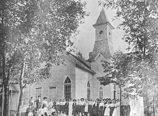 The Robbinsville Presbyterian church and school – shown here in 1902 – sat where the Masonic Lodge now sits.