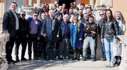Eternal Truth Ministries President Ethan Ramsey (left) stands with the  evangelical church leaders he recently met with in Albania, to present the ministry’s disciples training.
