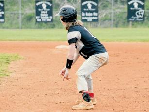 Senior Bryc Garrison leads off during Friday’s game with Hayesville. Garrison swiped two bases in the contest to become Robbinsville’s new record holder for most stolen bases in a single season. Photo by Jacquline Gayosso/The Graham Star
